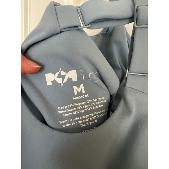 Popflex Blogilates Runsie Running Romper with Pockets and mesh in Blue Storm, M - Picture 11 of 12